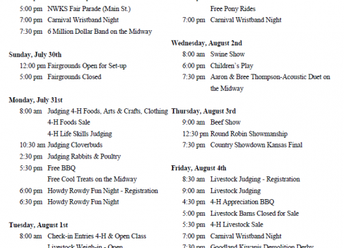 *Updated* Northwest Kansas District Free Fair Schedule